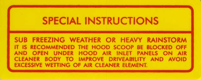 Decal Air Cleaner 1970-1971 Fresh Air Hood Service Instructions