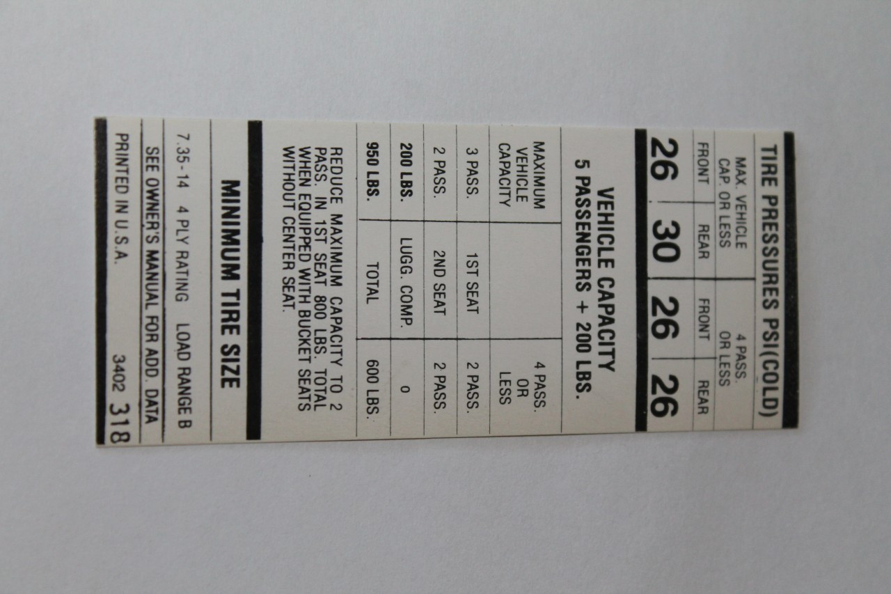 Tire Pressure 1970 AAR Cuda/Challenger T/A