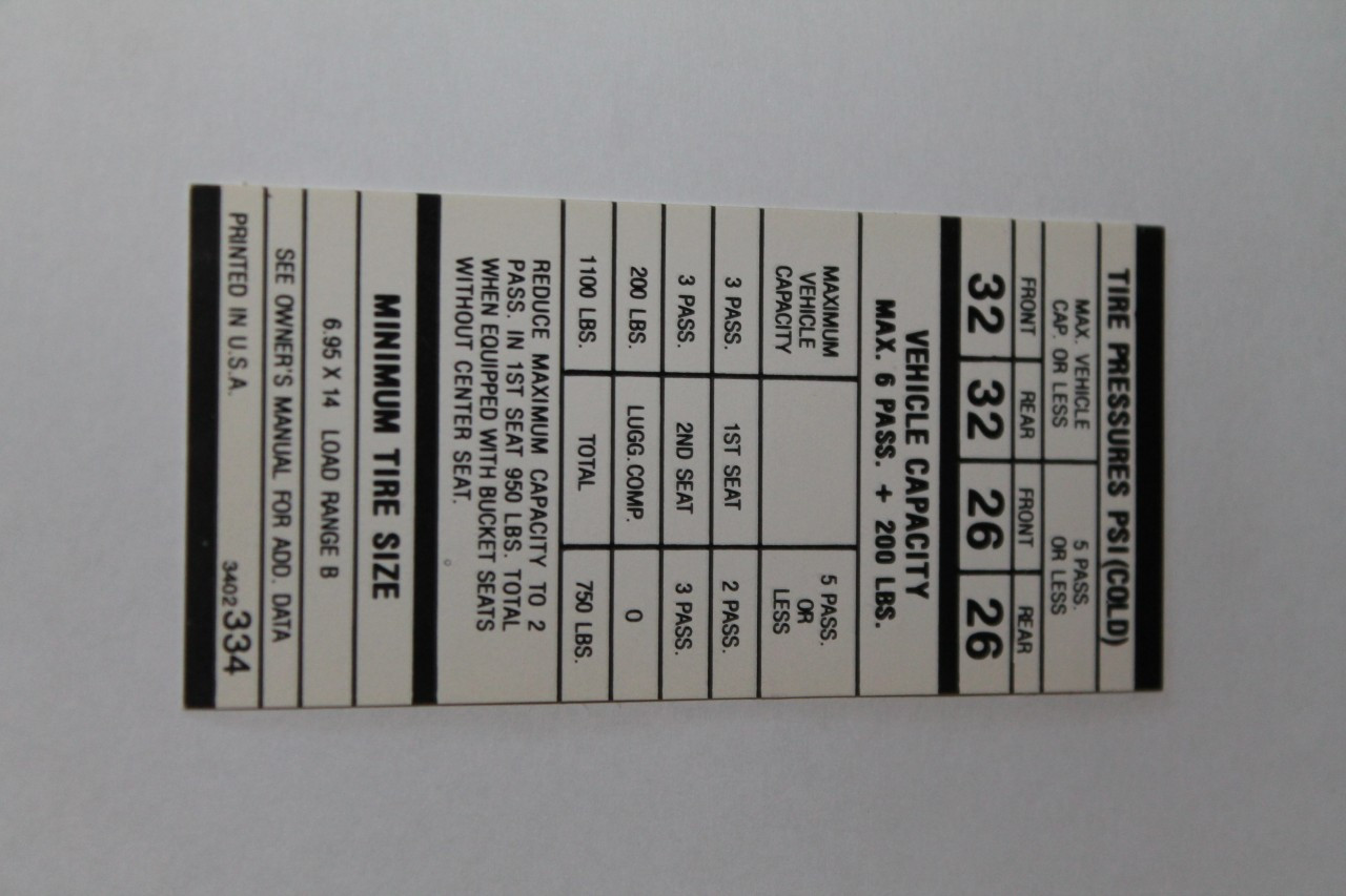 Tire Pressure 1971 A Body 695X14