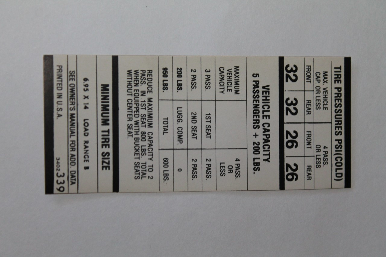 Tire Pressure 1971-1972 Dart Swinger 695X14