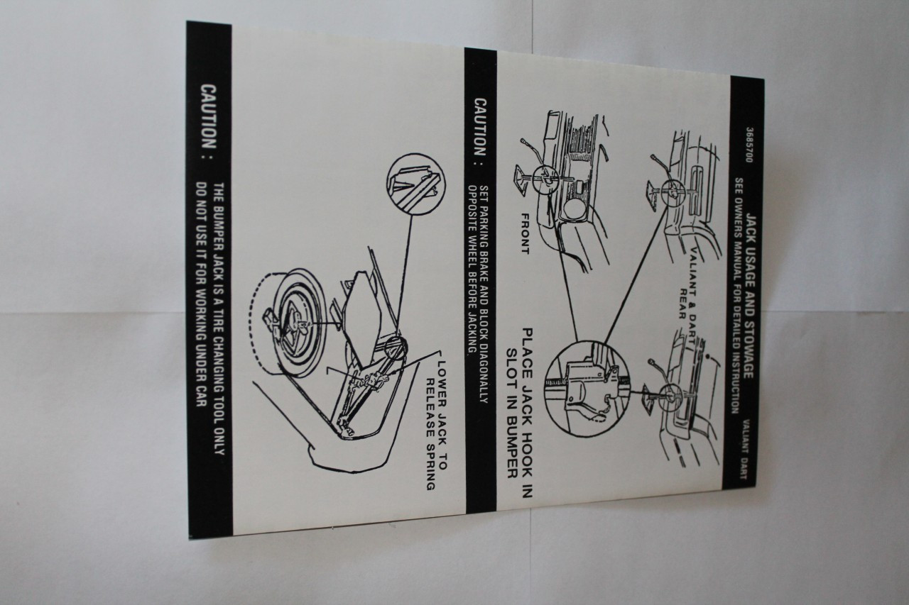 Jack Instruction 72 Dart Demon Duster Valiant