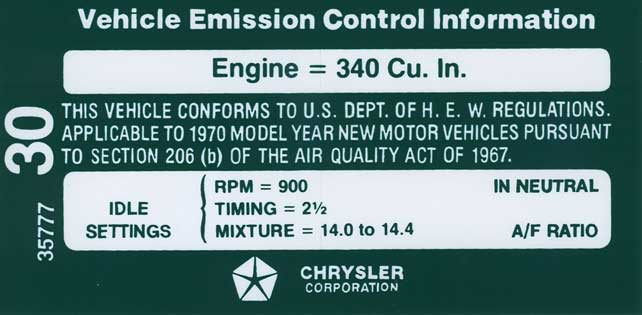 Decal Emissions 70 340-6V AT After 1-1-70 #3577707