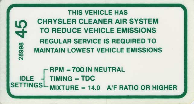 Decal Emissions 69 383-4V MT & 69 440-4V MT & 69 440+6 MT & 70 318-2V AT Before 1-1-70 #2899845