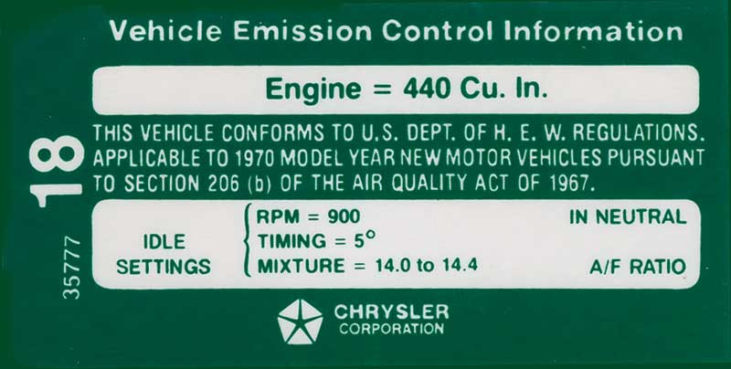Decal Emissions 1970 440+6 AT/MT After 1-1-70 #3577718