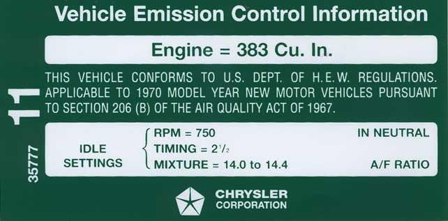 Decal Emissions 70 383-4V AT After 1-1-70 #3577711
