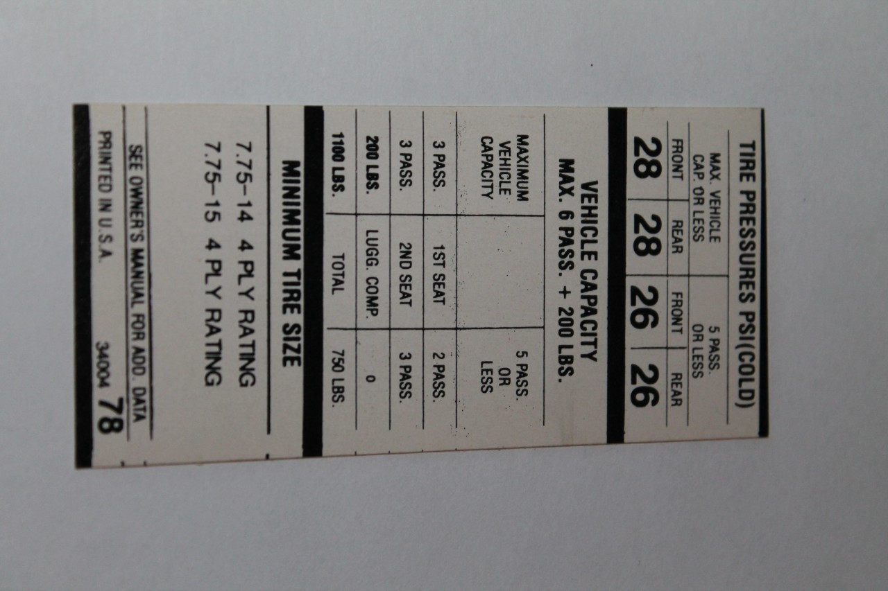 Tire Pressure 1969 Charger W/Air 775X14 775X15