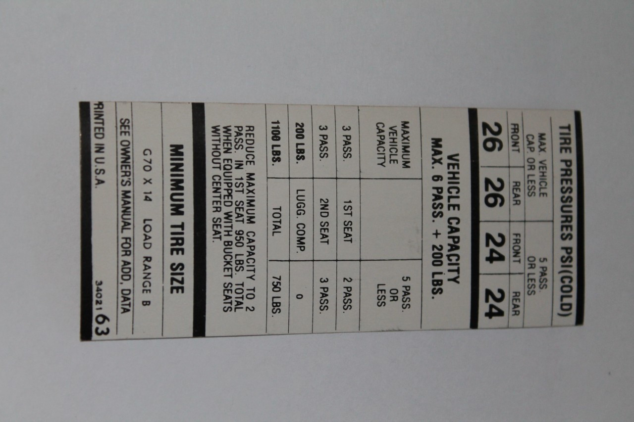 Tire Pressure 1969 B Body G70X14