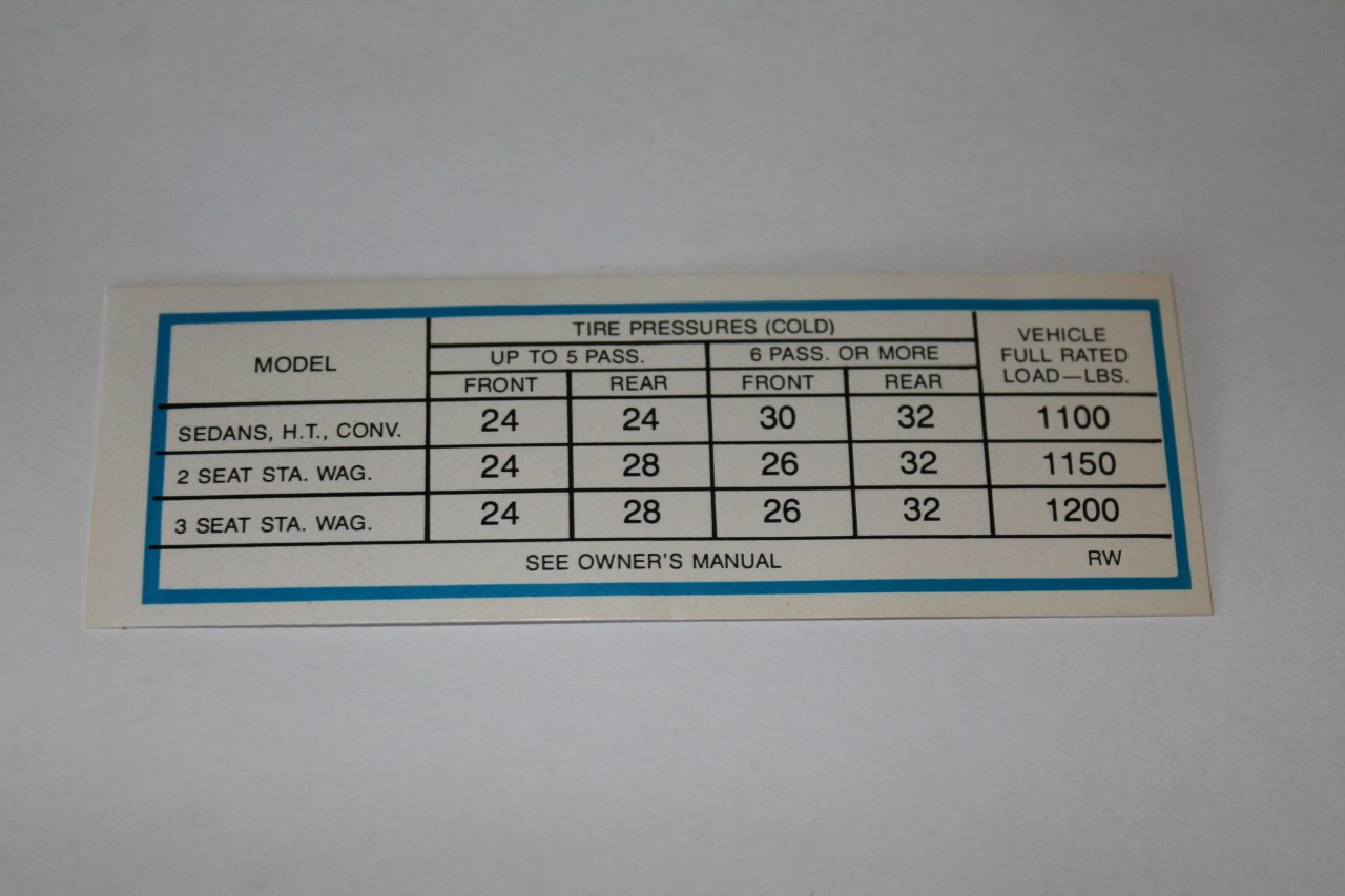 Tire Pressure 66 Belvedere & Coronet & Charger