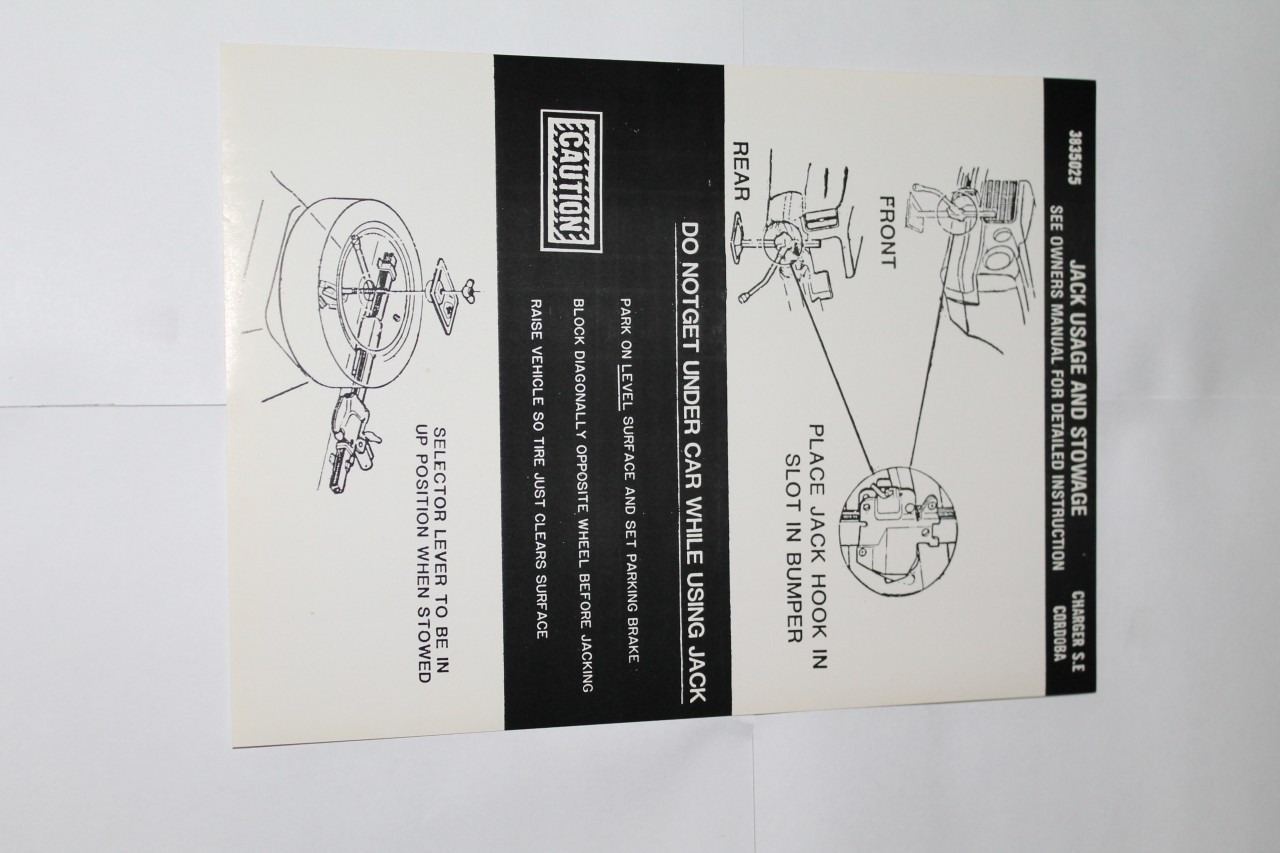 Jack Instructions 1975-1976 Dodge Charger SE
