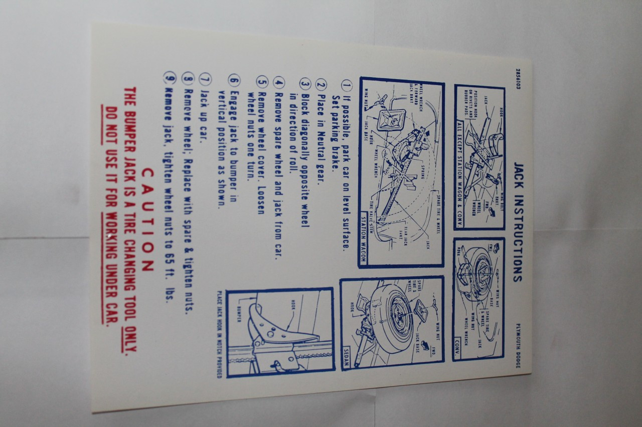 Jack Instructions 1968 Plymouth Fury/VIP