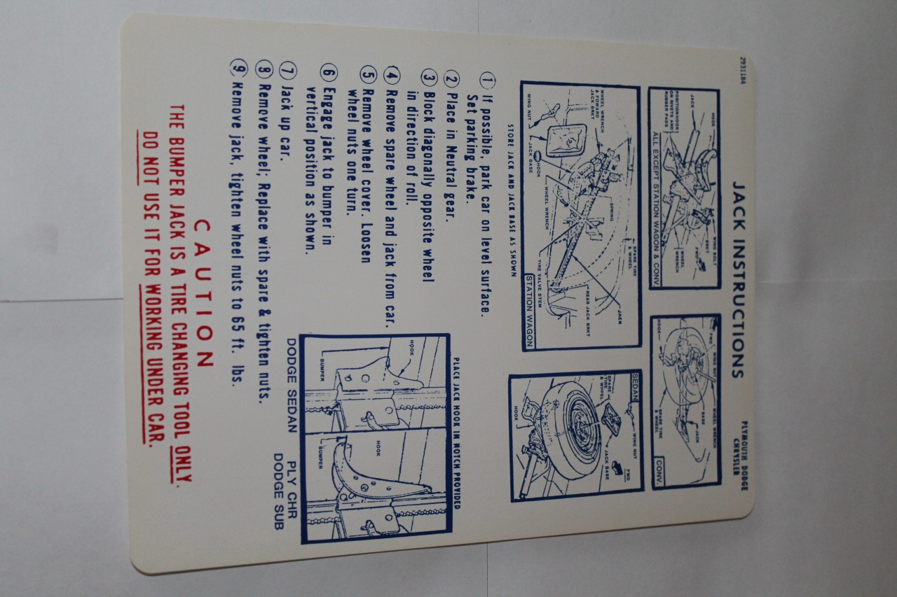 Jack Instructions 1970 Fury Monaco Polara