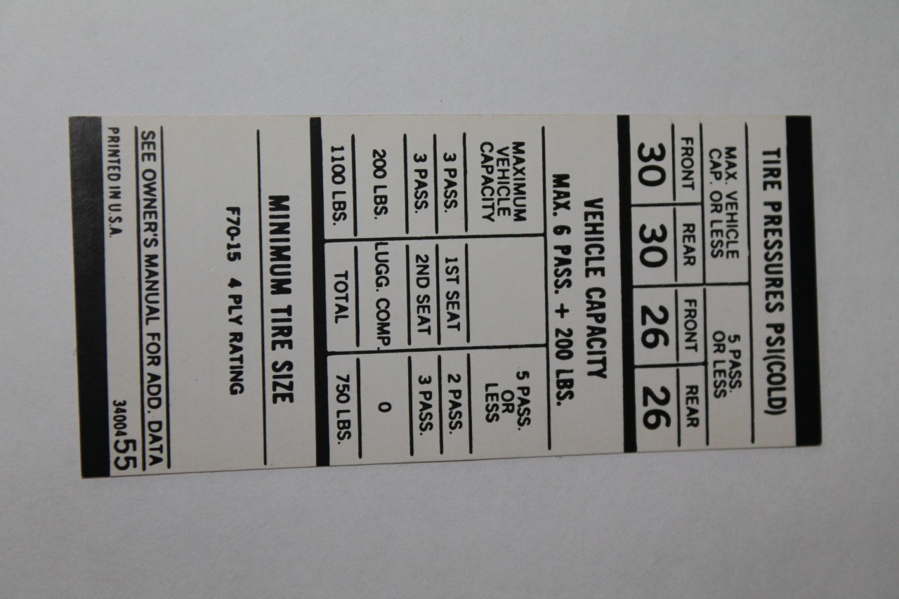 1969 B-Body AT Hemi F70X15 Tire Pressure