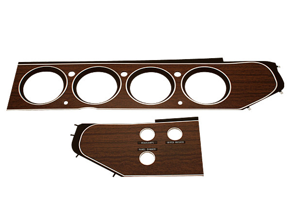 Dash Bezel Rallye Gauge Woodgrain 70-71 E Body Convertible w/4 Switches