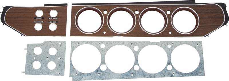 Dash Bezel Rallye Gauge Woodgrain 70-71 E Body w/4 Switches