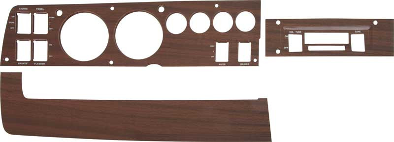 Dash Bezel Kit Rallye Gauge Woodgrain 69 B Body w/AC & w/Standard Radio Bezel