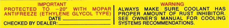 Decal Antifreeze 69-74 All Mopar