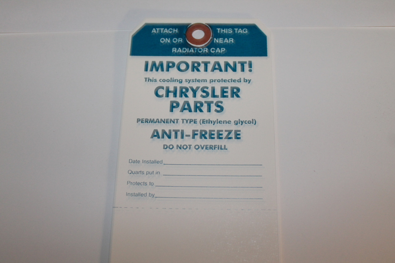 Chrysler Products Antifreeze Tag 62-72 Chrysler