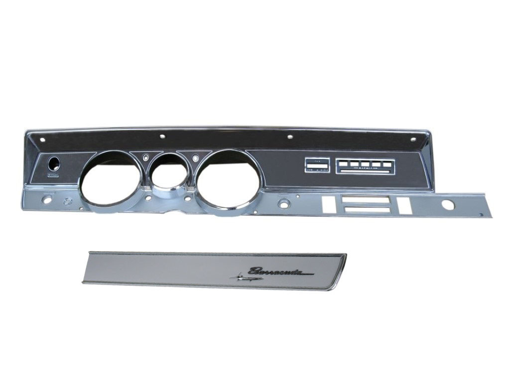 Dash Bezel Kit Rallye Gauge Woodgrain 68-69 Barracuda w/Glovebox Trim w/o AC for Thumb Wheel Radio