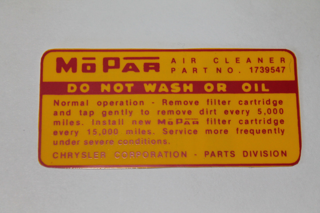 Decal Air Cleaner Service Instructions 60-62 All V8 