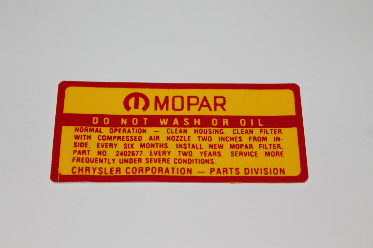 Decal Air Cleaner Instructions 67-71 361-383-440 Single Snorkle Service Instructions