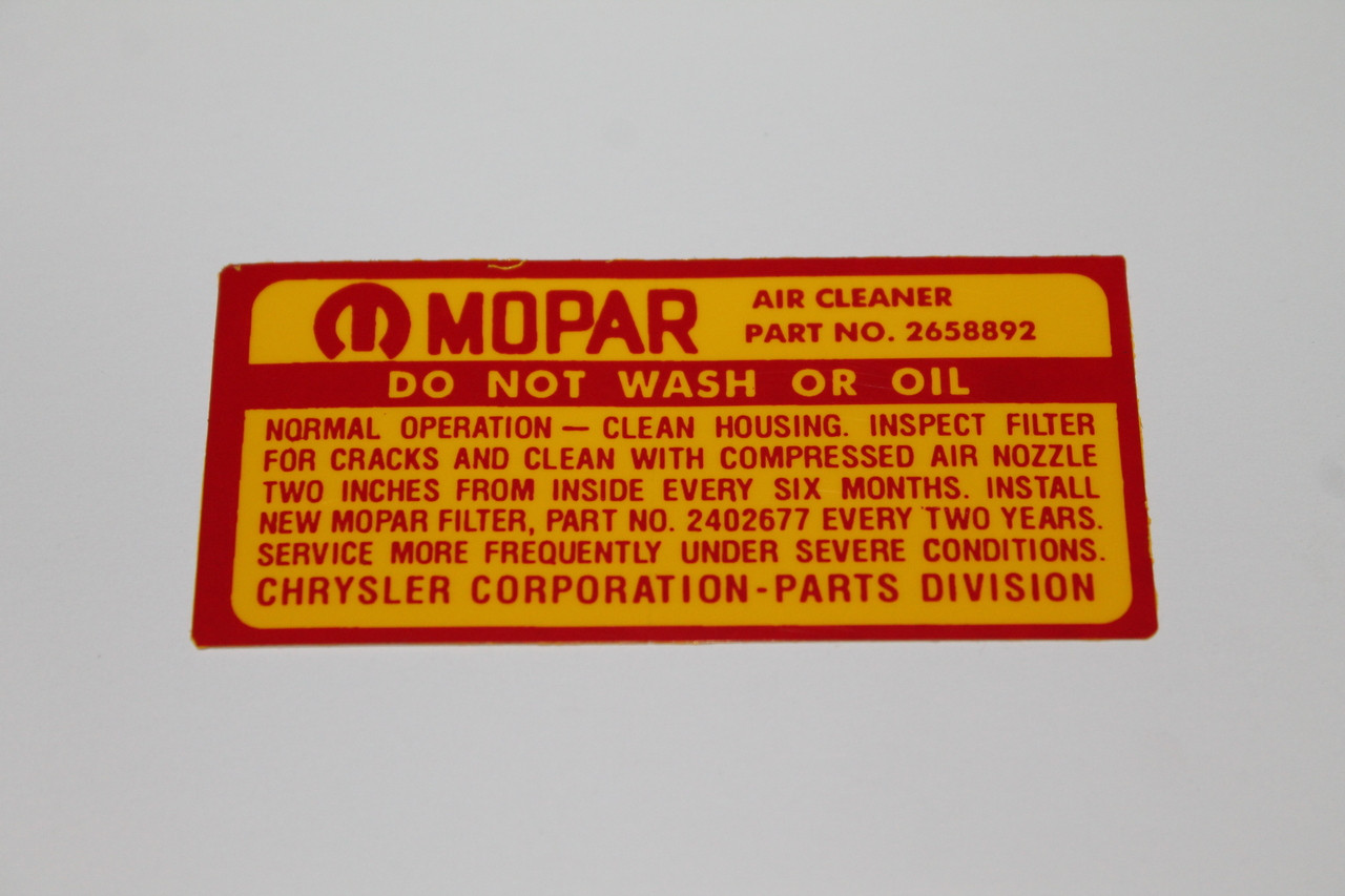Decal Air Cleaner Instruction 67 383 4V Service Instructions
