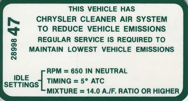 Decal Emissions 69 340-4V AT #2951808