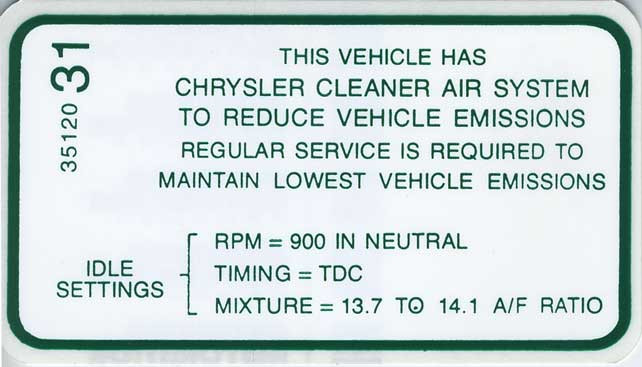 Decal Emissions 70 426-8V MT Before 1-1-70 #3512031