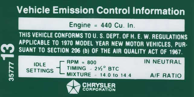 Decal Emissions 70 440-4V AT After 1-1-70 #3577713