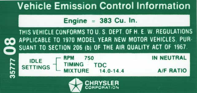 Decal Emissions 70 383-4V MT After 1-1-70 #3577708
