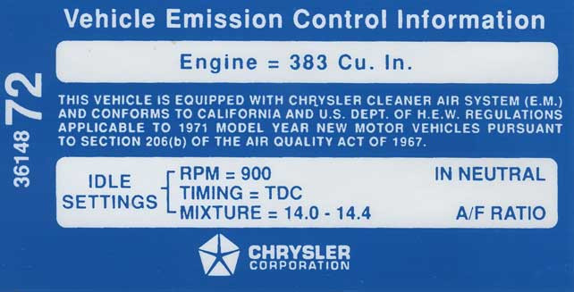 Decal Emissions 71 383-4V MT #3614872
