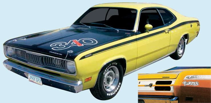 1971-72 Duster Twister/340 Sides (with Eyeballs), Tail Panel & 3 Names Decal & Stripe Kit (340's Included)