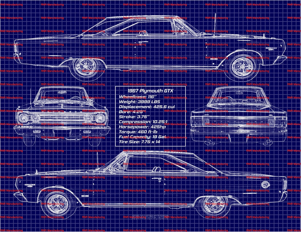 1967 Plymouth GTX 426 Blue Print Art w/ 8x10 Frame A