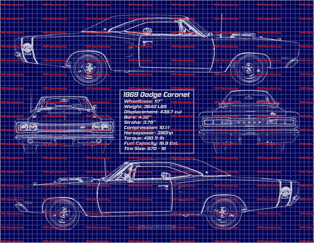 1967 Plymouth GTX 426 Blue Print Art w/ 11x14 Frame