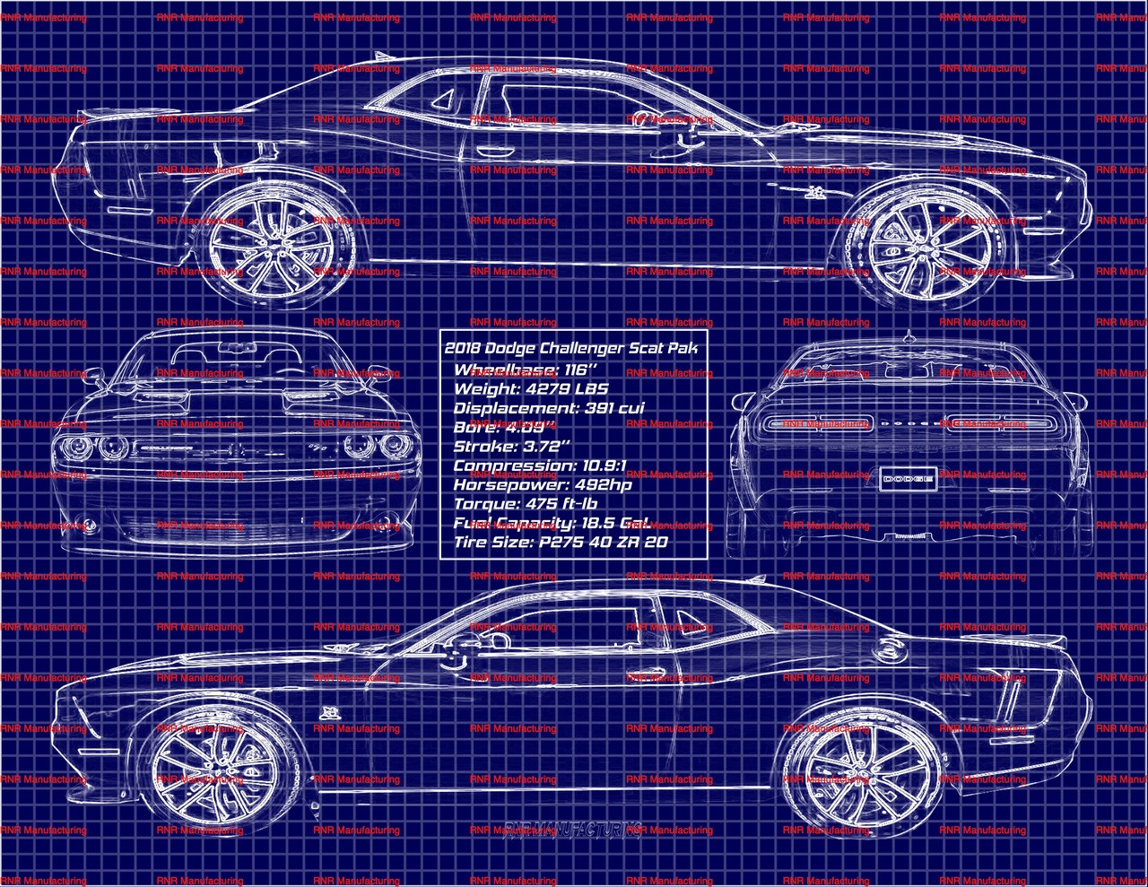 2018 Dodge Challenger Scat Pak 392 Blue Print Art