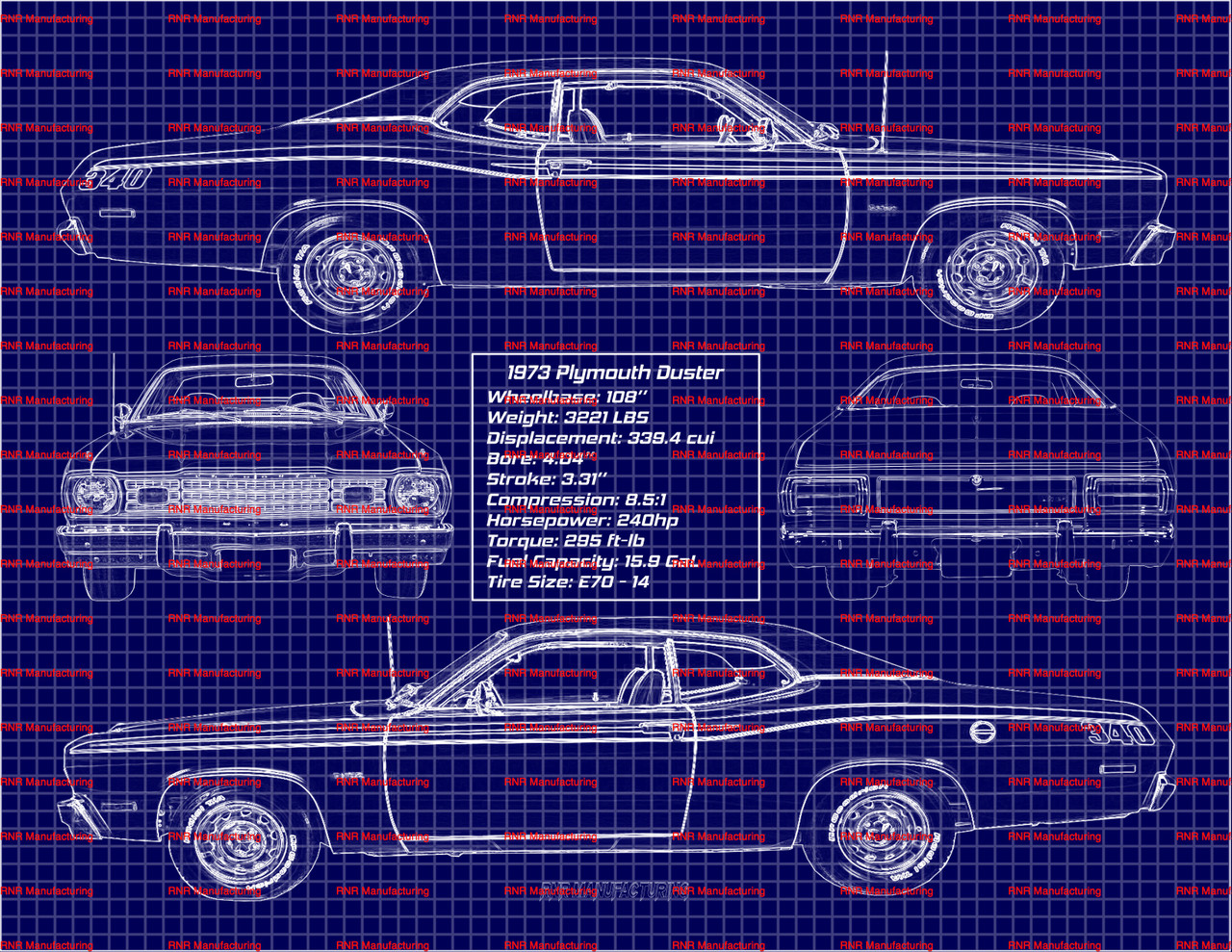 1973 Plymouth Duster 340 Blue Print Art 8x10 Frame A