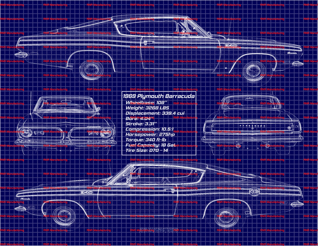 1969 Plymouth Barracuda Formula S Hardtop 340 Blue Print Art 8x10 Frame B