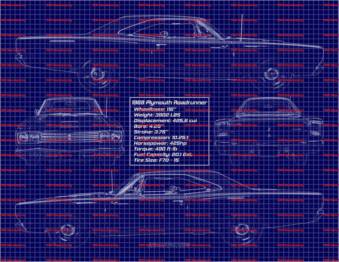 1969 Plymouth Roadrunner Hardtop 426 Blue Print Art