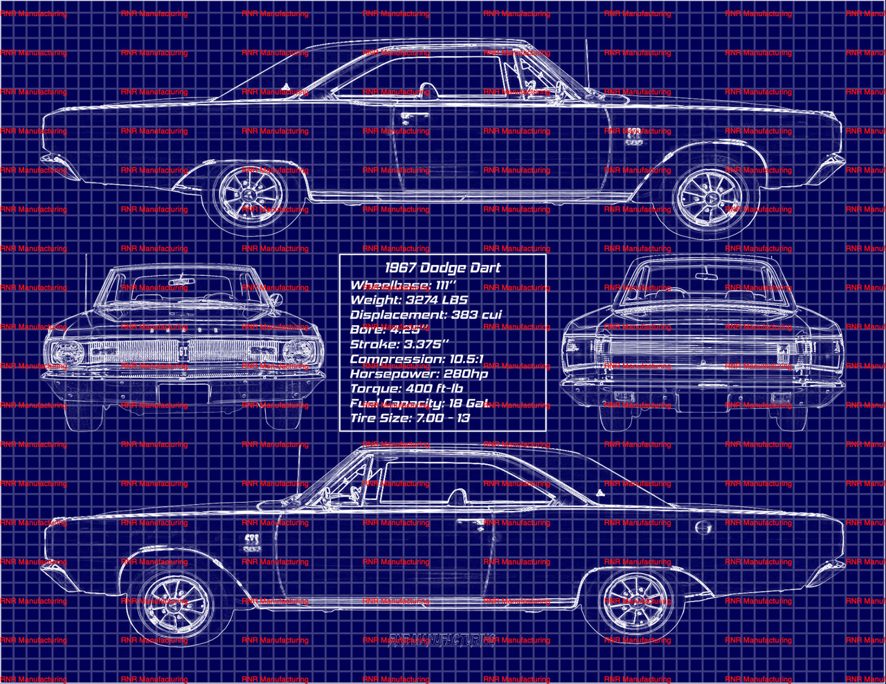 1967 Dodge Dart GTS 383 Hardtop Blue Print Art 8x10 Frame B