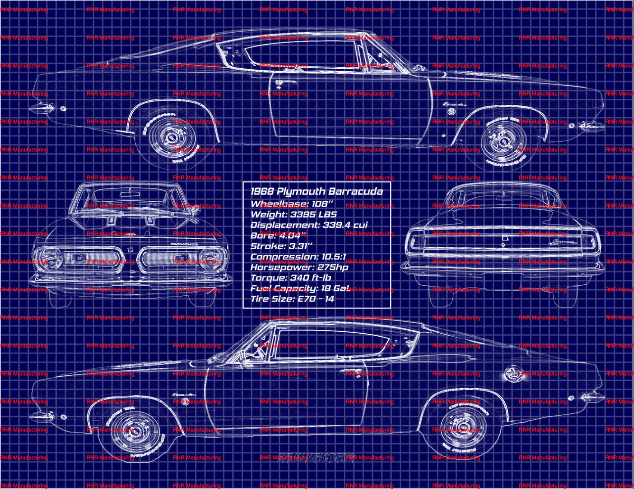 1968 Plymouth Barracuda Formula S 340 Fastback Hardtop Blue Print Art 8x10 Frame A