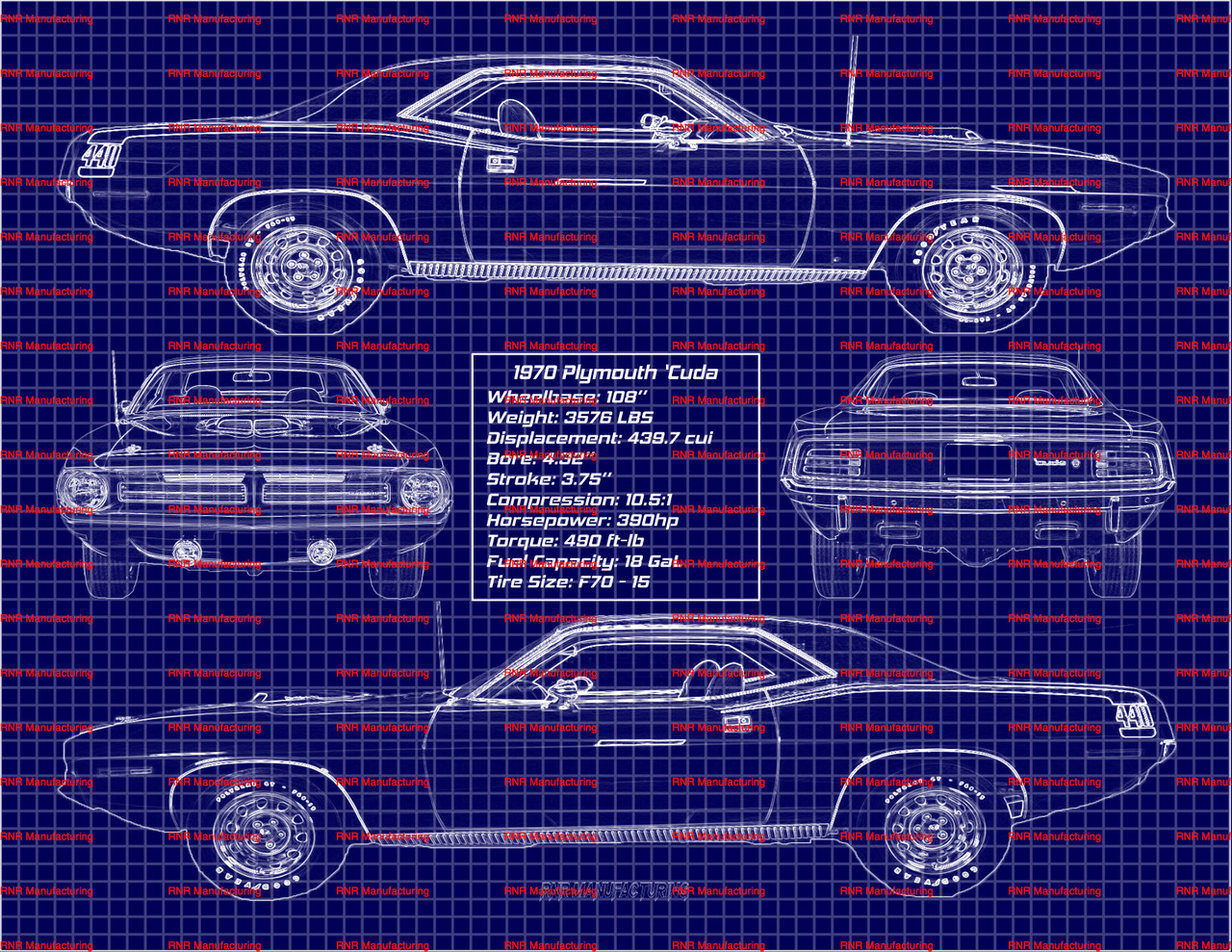 1970 Plymouth 'Cuda 440 6-Pack Hardtop Blue Print Art