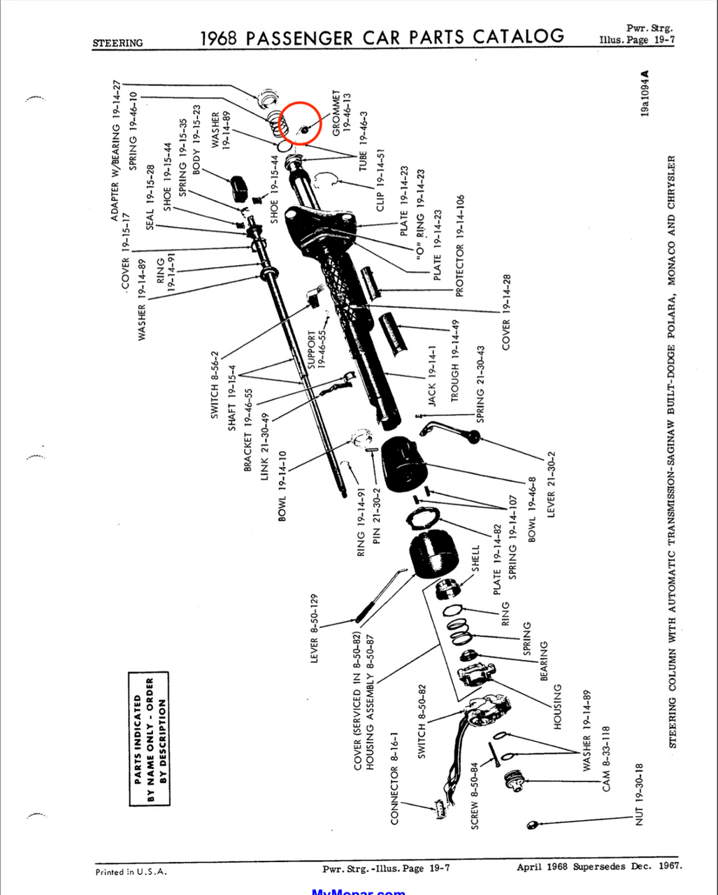 Steering Column Gearshift Tube Lever Grommet 62-76 All Mopar w/Automatic