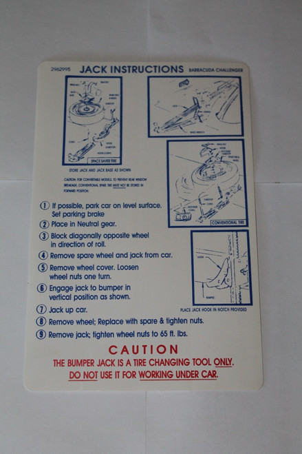 Jack Instructions 71 Challenger & Barracuda