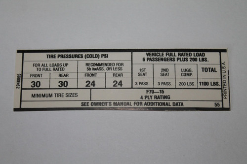 Tire Pressure 1968 Late B Body Hemi F70X15