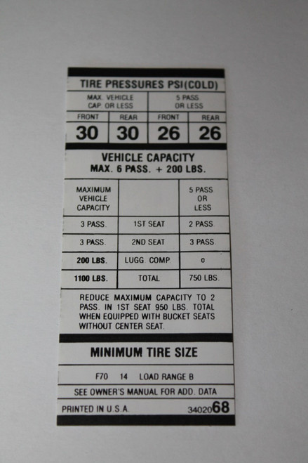 Tire Pressure 1970 B Body 383/440 F70X14