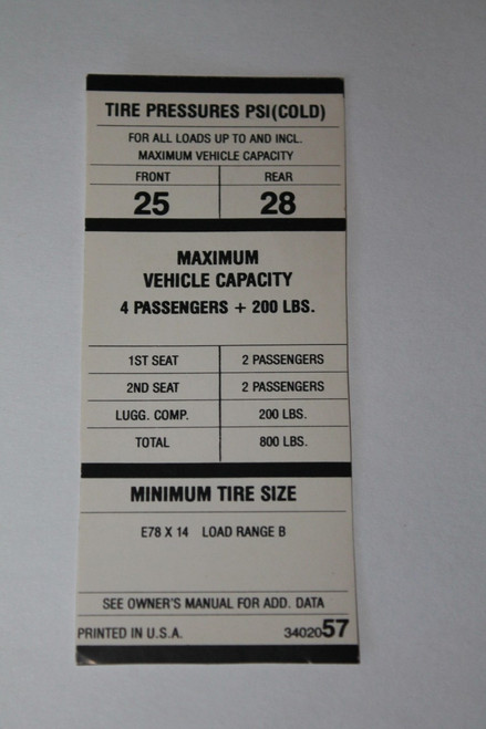 Tire Pressure 1970 A Body E78X14