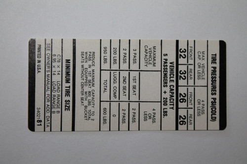 Tire Pressure 1970 A Body 695X14 C78X14