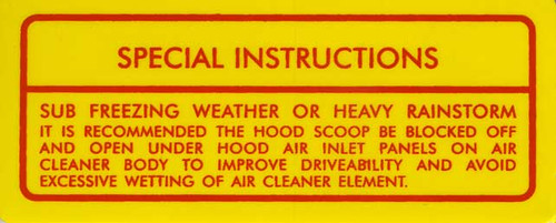 Decal Air Cleaner 1970-1971 Fresh Air Hood Service Instructions