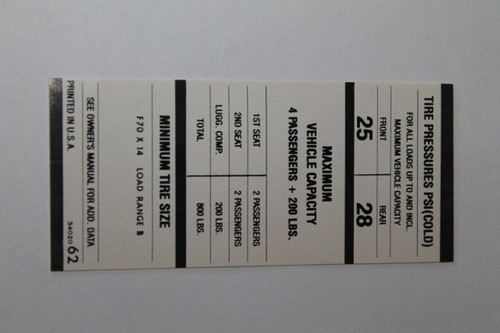 Tire Pressure 1970 E Body F70X14 No/Air