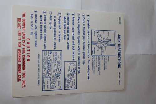 Jack Instructions 70-71 Dart Demon Valiant & Duster