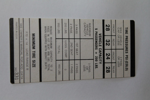 Tire Pressure 71-74 E Body F70X14